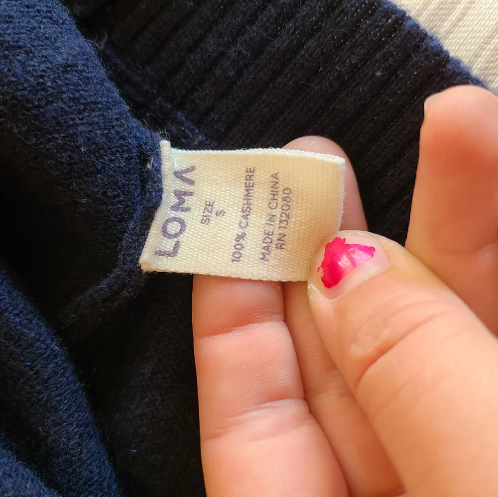 Loma London Navy Blue 100% Cashmere V Neck Long Sleeve Sweater Size Small